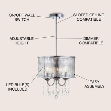 Avah Metal/Crystal Adjustable LED Drop Chandelier
